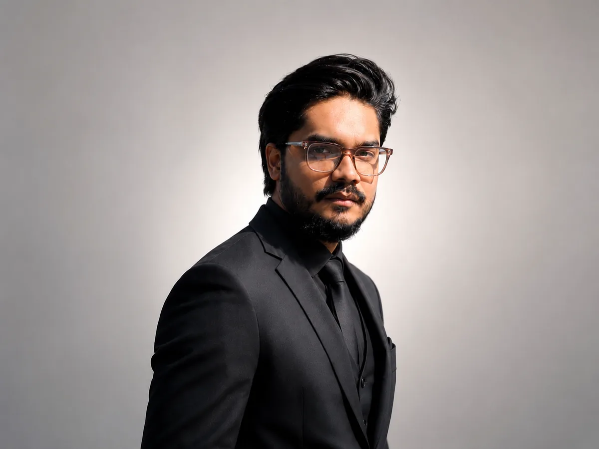 Iftekhar Newaz, founder and CEO of Northcave Studio, in a black suit