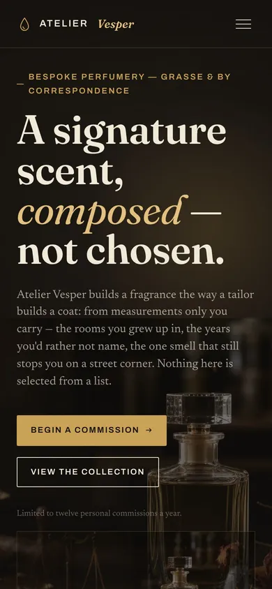 The ATELIER VESPER fashion website on a phone