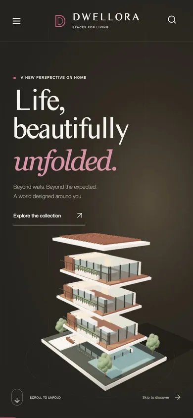 The DWELLORA real estate website on a phone
