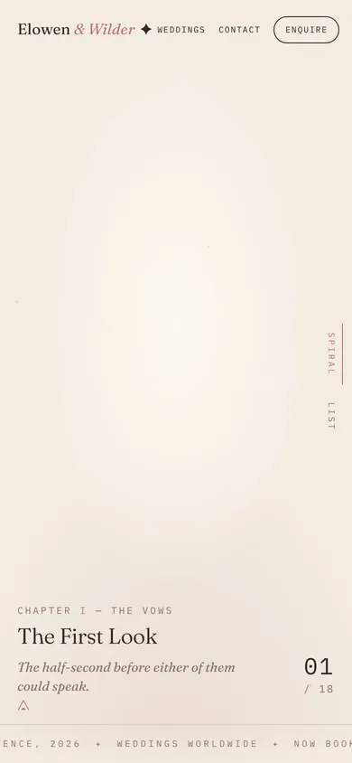 The ELOWEN & WILDER photography website on a phone