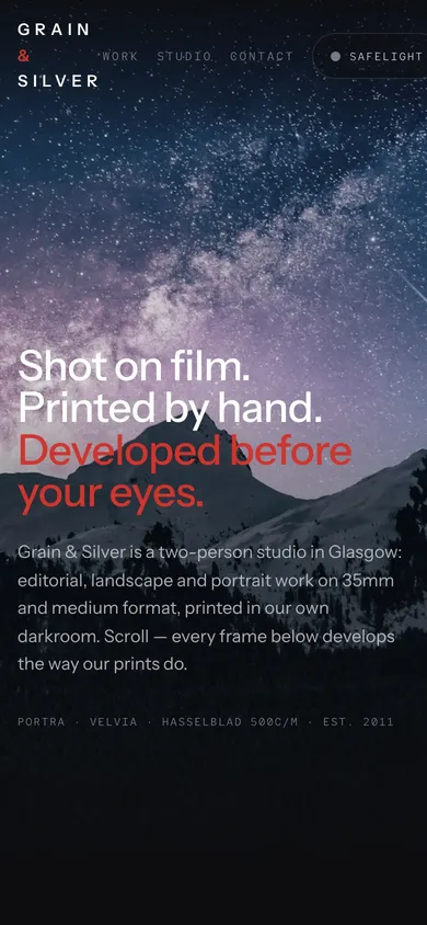 The GRAIN & SILVER photography website on a phone