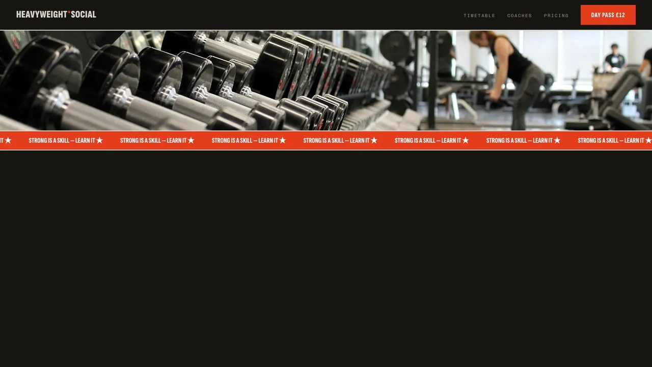 A section further down the HEAVYWEIGHT SOCIAL fitness website on a desktop screen