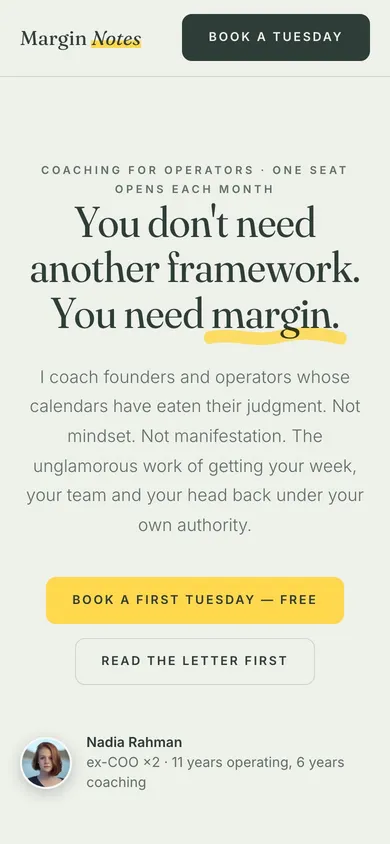 The MARGIN NOTES coaching website on a phone