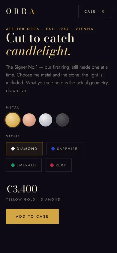 The ORRA e-commerce website on a phone