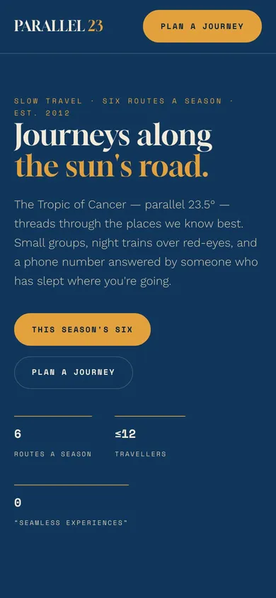 The PARALLEL 23 travel website on a phone