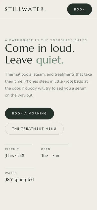 The STILLWATER wellness website on a phone