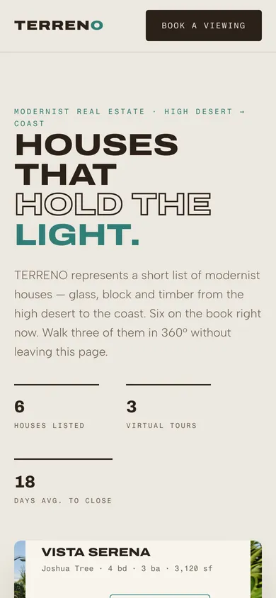 The TERRENO real estate website on a phone