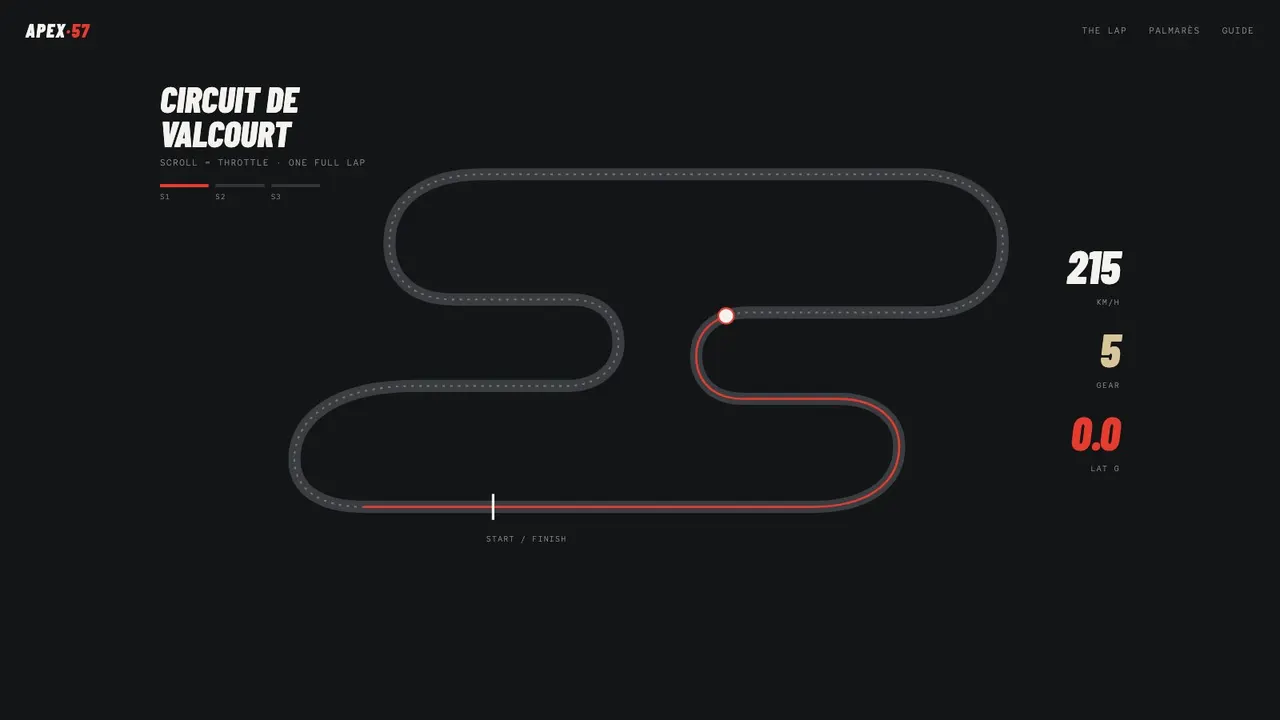 A deeper section of the APEX motorsport scuderia website concept on a desktop screen