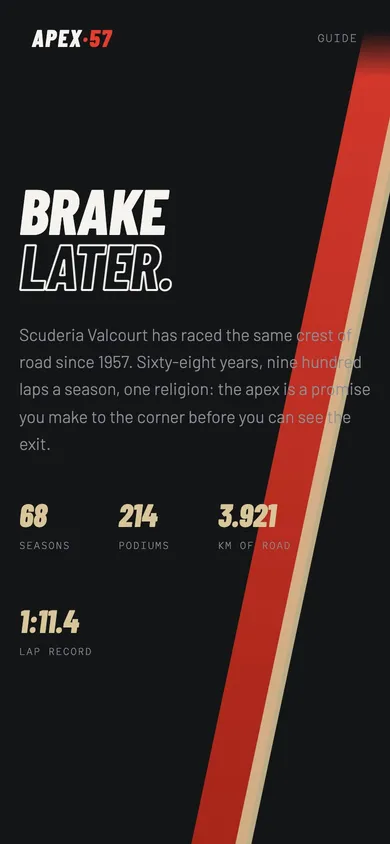 The APEX motorsport scuderia website concept on a phone