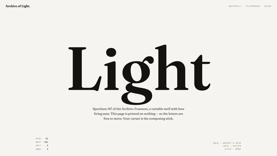 Homepage of the ARCHIVE OF LIGHT template