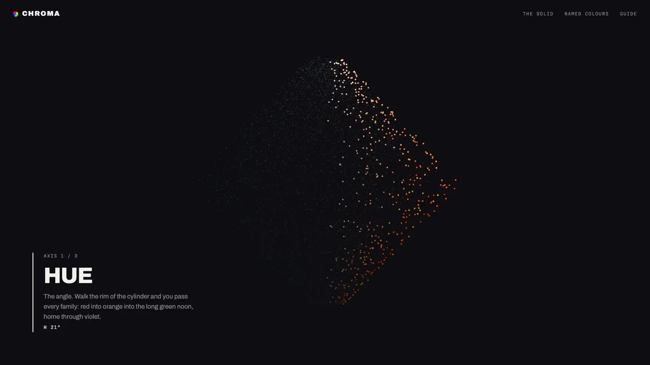 A section further down the CHROMA colour-science lab website concept on a desktop screen