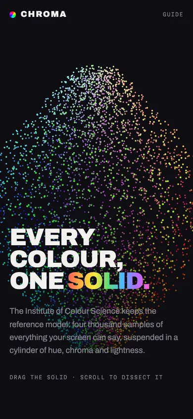 The CHROMA colour-science lab website concept on a phone