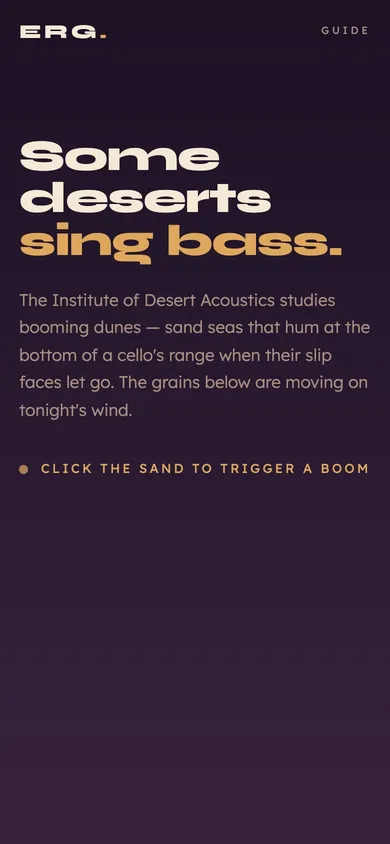 The ERG desert acoustics station website concept on a phone