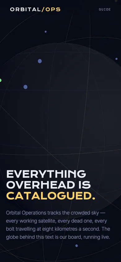 The ORBITAL satellite tracking desk website concept on a phone