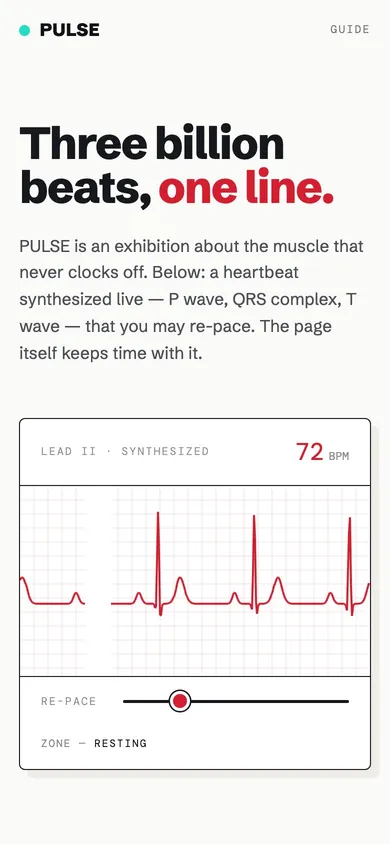 The PULSE cardiology exhibition website concept on a phone