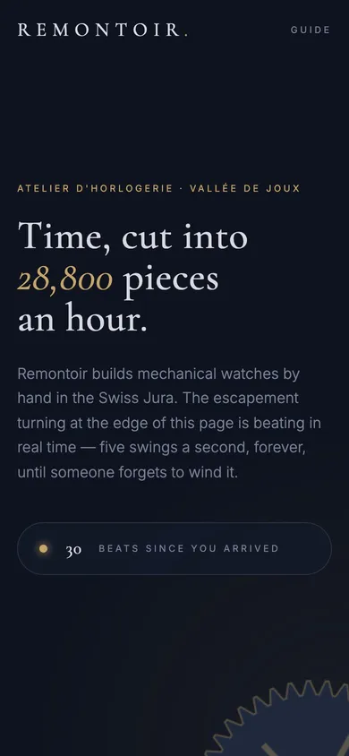 The REMONTOIR horology atelier website concept on a phone