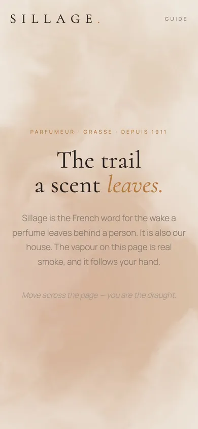 The SILLAGE grasse perfumery website concept on a phone