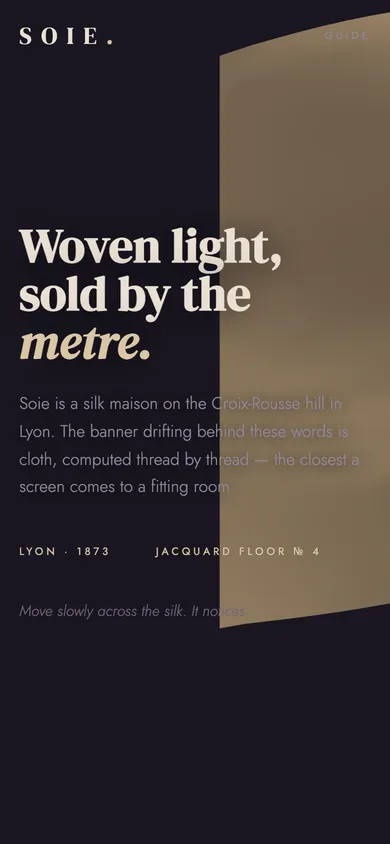 The SOIE silk maison website concept on a phone