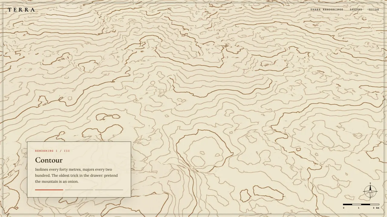 A section further down the TERRA cartography studio website concept on a desktop screen