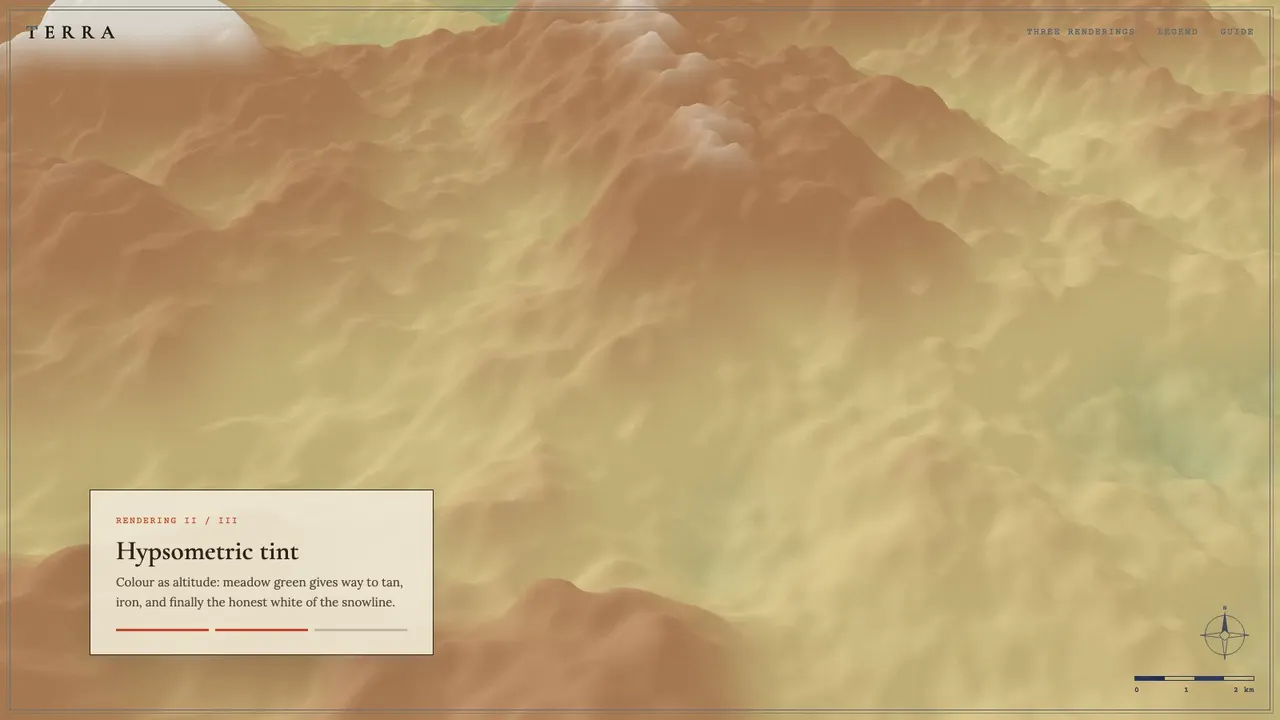 A deeper section of the TERRA cartography studio website concept on a desktop screen