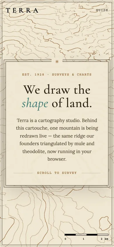 The TERRA cartography studio website concept on a phone